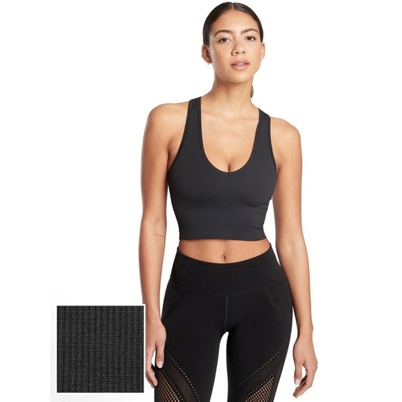 Athleta Aurora Seamless Ribbed Knit Crop Black Tank Top size XS - Picture 4 of 4